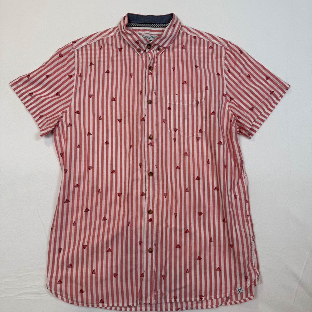 Sovereign Code Mens Watermelon Stripe Short Sleeve Button Down Shirt Red White L
